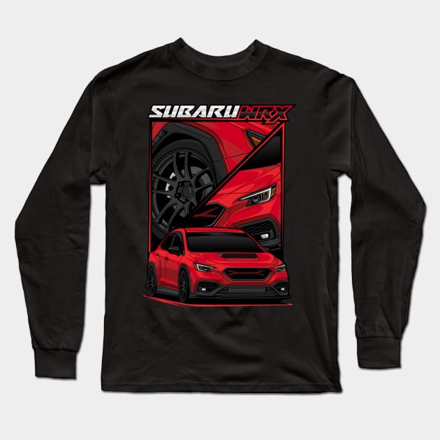 VB WRX in Ignition Red (stock fenders) Long Sleeve T-Shirt by RetroWRX Inc.